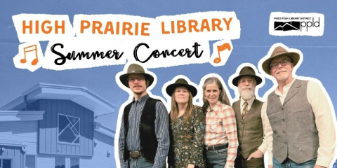 High Prairie Library Summer Concert Series showing a band with the High Prairie Library in the background