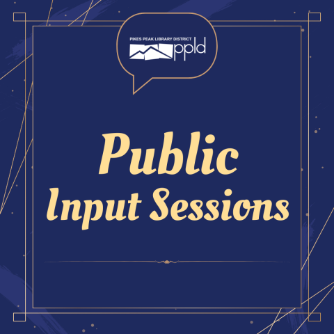 A boarder of geometric lines decorate the edges of a graphic made to look like a formal invitation. Text reads "Public Input Sessions."