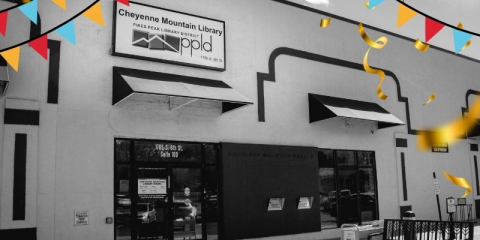 Cheyenne Mountain Library with open house ribbons around it
