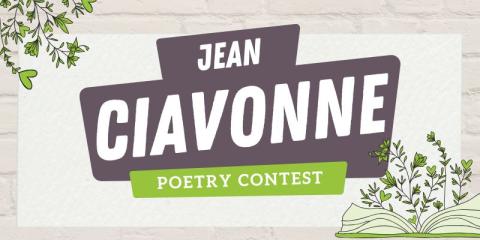 Graphic with Illustrative leaves with the words "Jean Ciavonne Poetry Contest"