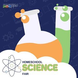 Homeschool Science Fair 2022 Blog Beakers and test tubes filled with colorful liquid have text on them that reads "Homeschool Science Fair."