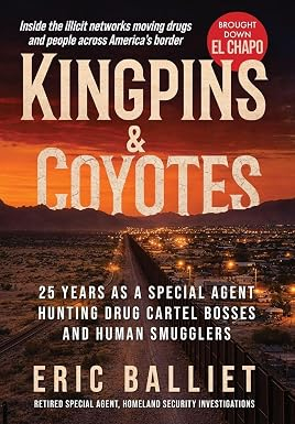 Book jacket showing a sunset skyline for Kingpins and Coyotes by Eric Balliet
