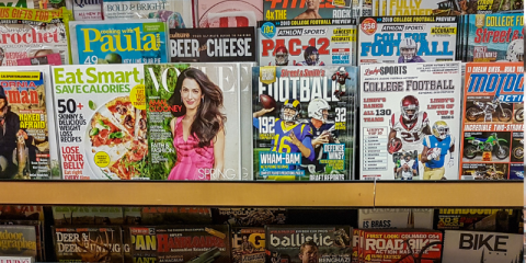 display of magazines in a magazine stand