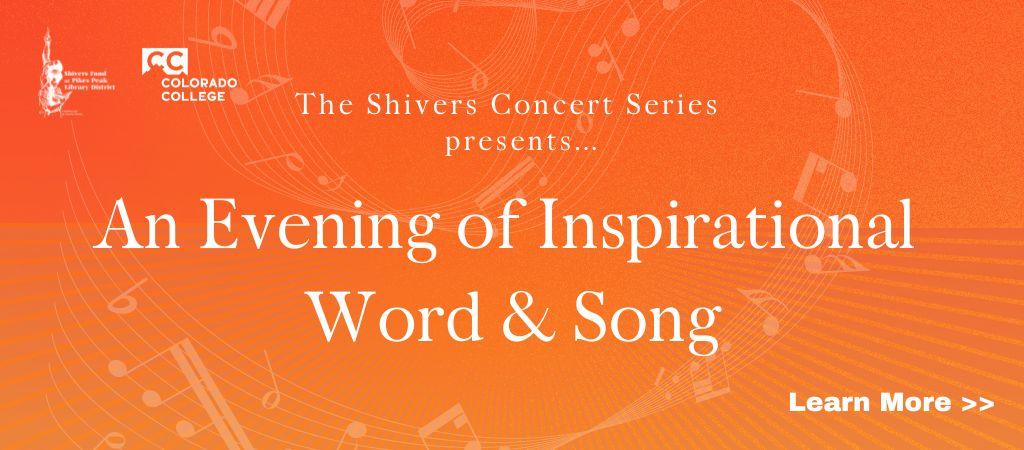 An Orange graphic that states "An Evening of Inspirational Word & Song"